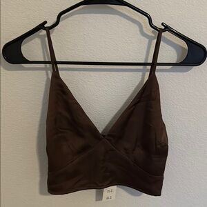 Brown Satin Crop Top